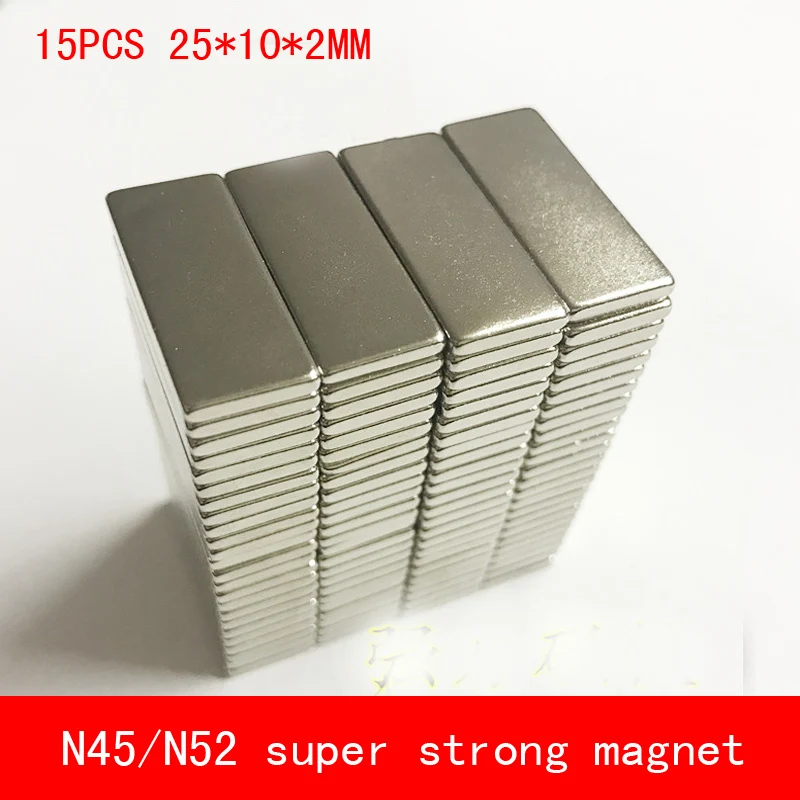 

15PCS/lot 25*10*2mm Super strong rare earth magnet N45 N52