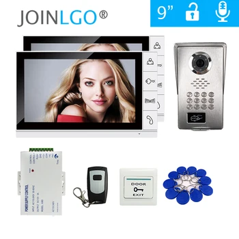 

FREE SHIPPING 9" LCD Screen Video Intercom Door bell Phone Kit 2 Monitors RFID Code Keypad Unlock Outdoor Camera Remote Control