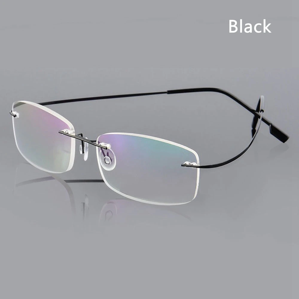 1PC Ultralight Titanium Rimless Rectangular Reading Glasses Memory Titanium Spectacles Eyeglass Elder Health Care Tools - Цвет оправы: Черный