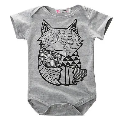 

High Quality Cotton Baby Boy Clothes Cute Fox Bodysuits Cotton One Piece Baby Girl Bodysuits Summer Short Sleeve