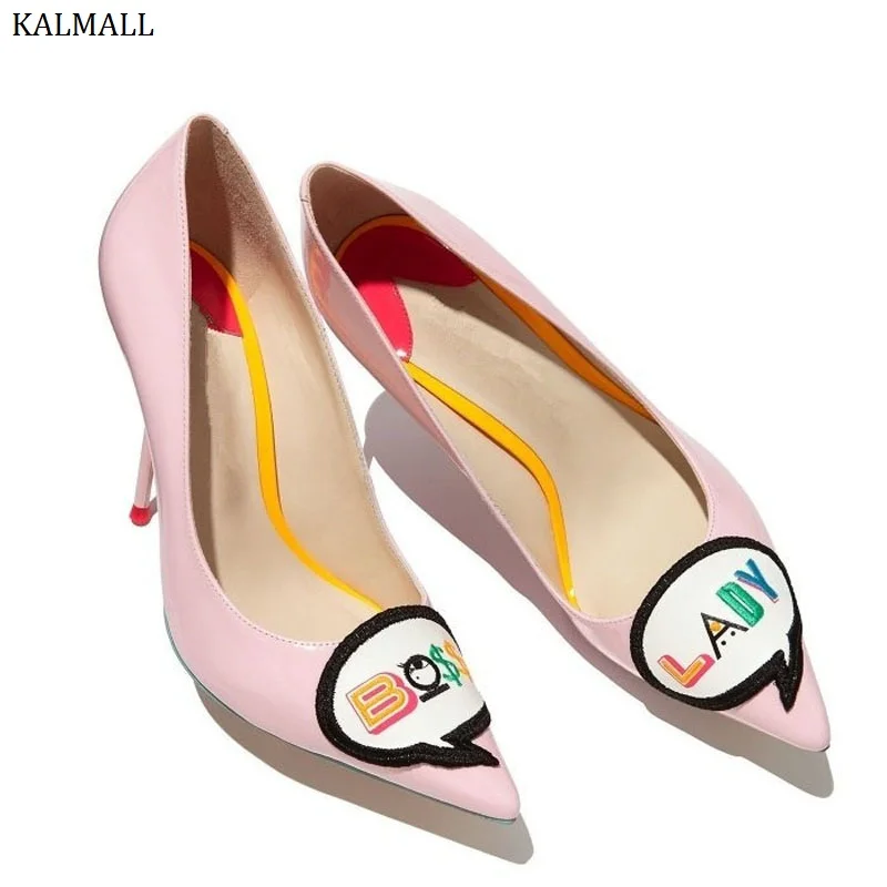 Туфли KALMALL женские из лакированной кожи заостренный носок высокий каблук шпилька
