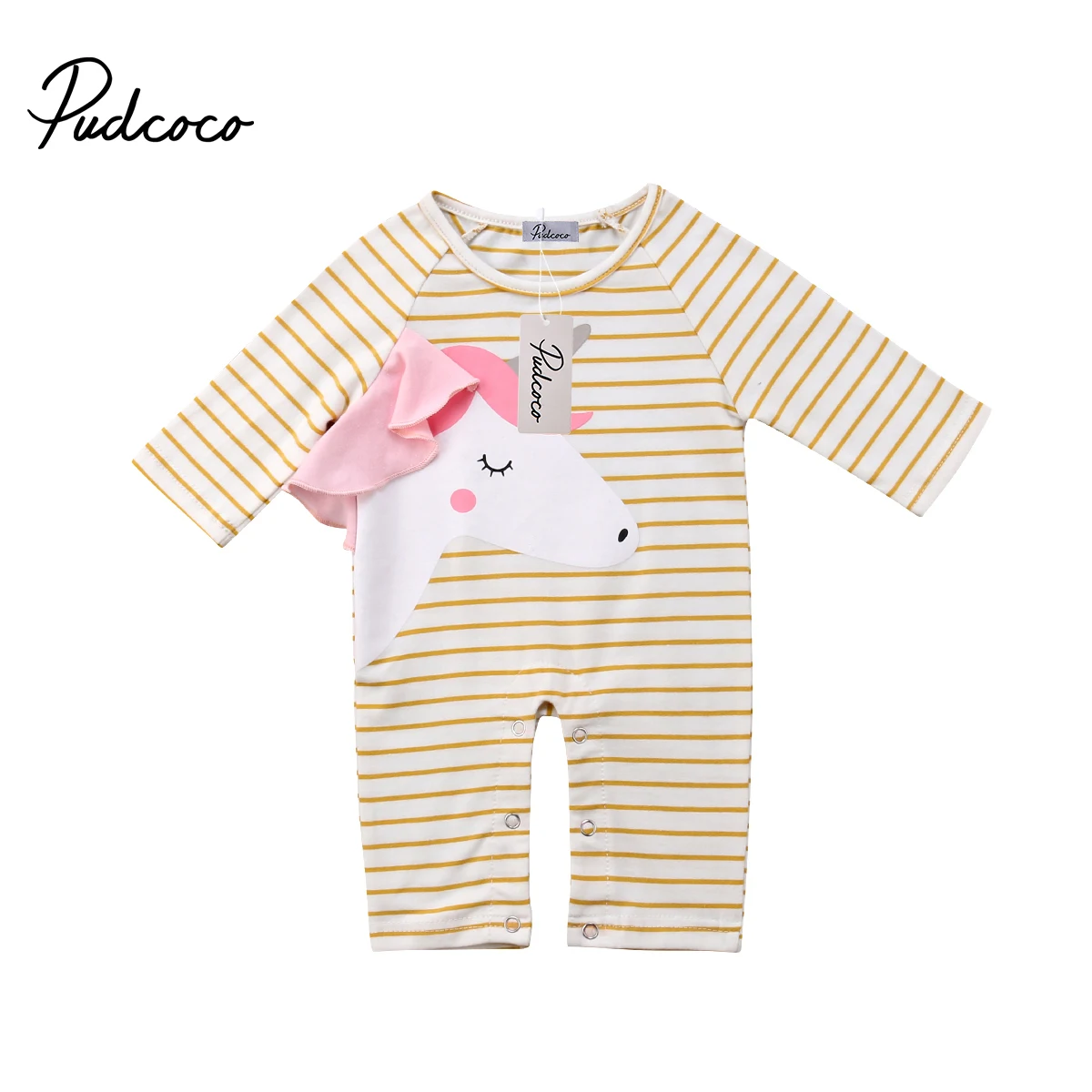 

Pudcoco Baby Gilr Romper Striped One Piece Suit Baby Girl Clohtes Cartoon Unicorn Sweet Long Sleeve Rompers Autumn Fits Costume