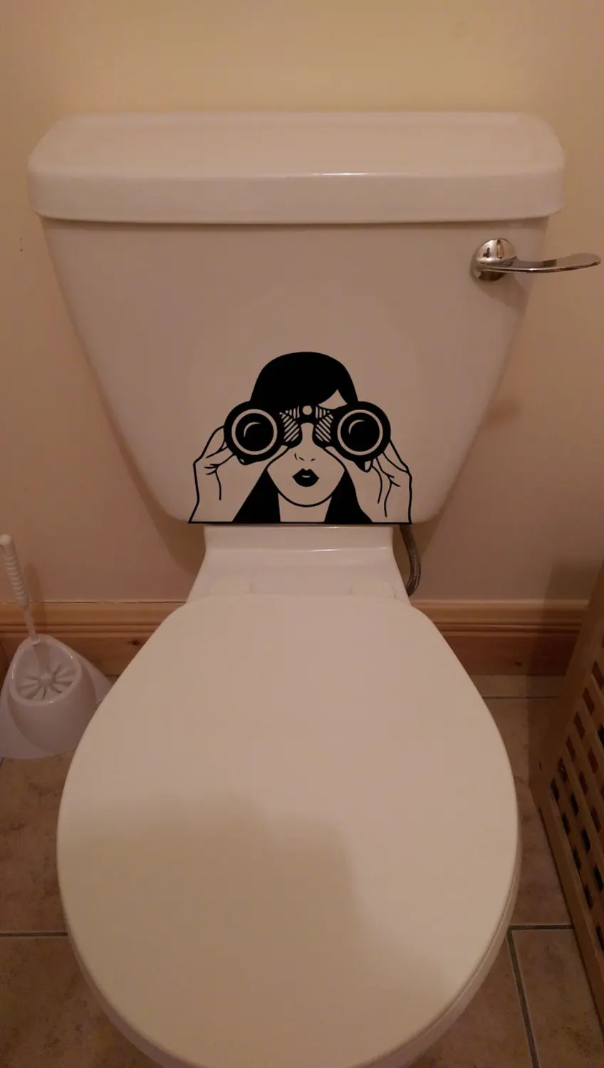 Girl with Binoculars Toilet Sticker Decal Washroom Sticker Creature