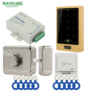 

RAYKUBE Electric Motor Lock Access Control System Kit + Access Control Touch Keypad FRID Reader+Exit Button+ID Keyfobs