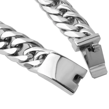 

16mm Wide High Polished Silver Color Stainless Steel Cuban Curb Chain Men's Bracelet Cuff Bangle 7"-11" Hip-hop Jewelry Hotsale