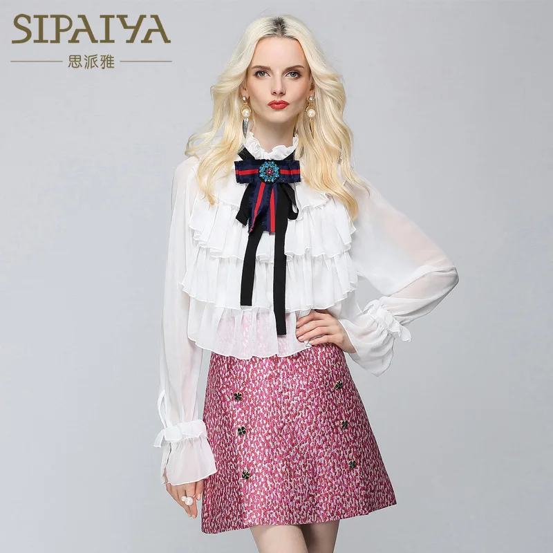 Otoño Edad Manga Nieve Mujer Rápida Camisa Larga Capa Perspectiva Sexy Venta Temperamento Nueva Corte Suéter Pajarita q1aw7gUn