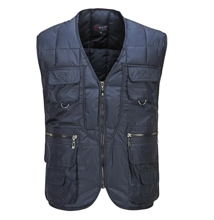 

New Men Multi Pockets Winter Warm Cotton Down Vests Jacket Coat For Men Autumn,3 Colors,Size M-4XL Free Shipping