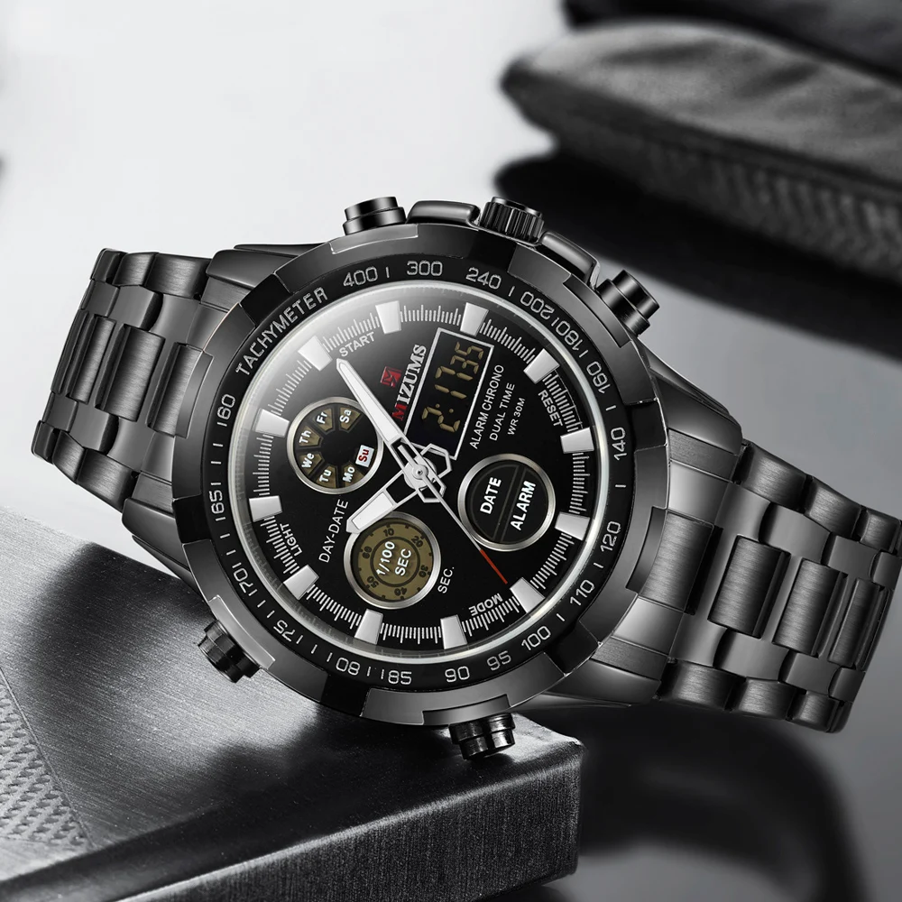 Fashion Brand Men Sports Watches with gold stainless steel band Digital Analog Watch Army Military Waterproof Male LED Clock Relogio Masculino mizums (24)