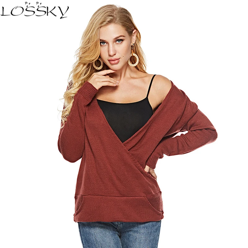 Autumn Sexy V Neck Knitted Pullovers Women Knitting Sweater 2018 New Fashion Loose Solid Color Jumpers Feminina Female Sweaters Autumn Sexy V Neck Knitted Pullovers Women Knitting Sweater 2018 New Fashion Loose Solid Color Jumpers Feminina Female Sweaters