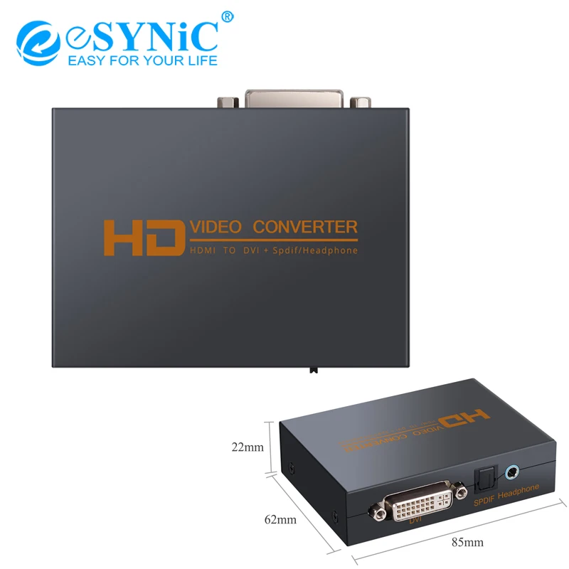 

eSYNiC 1.3 HDMI To DVI Audio Converter 5.1CH/2.0CH Optical TOSLINK SPDIF 3.5mm Headphone Digital To Analog Video Adapter