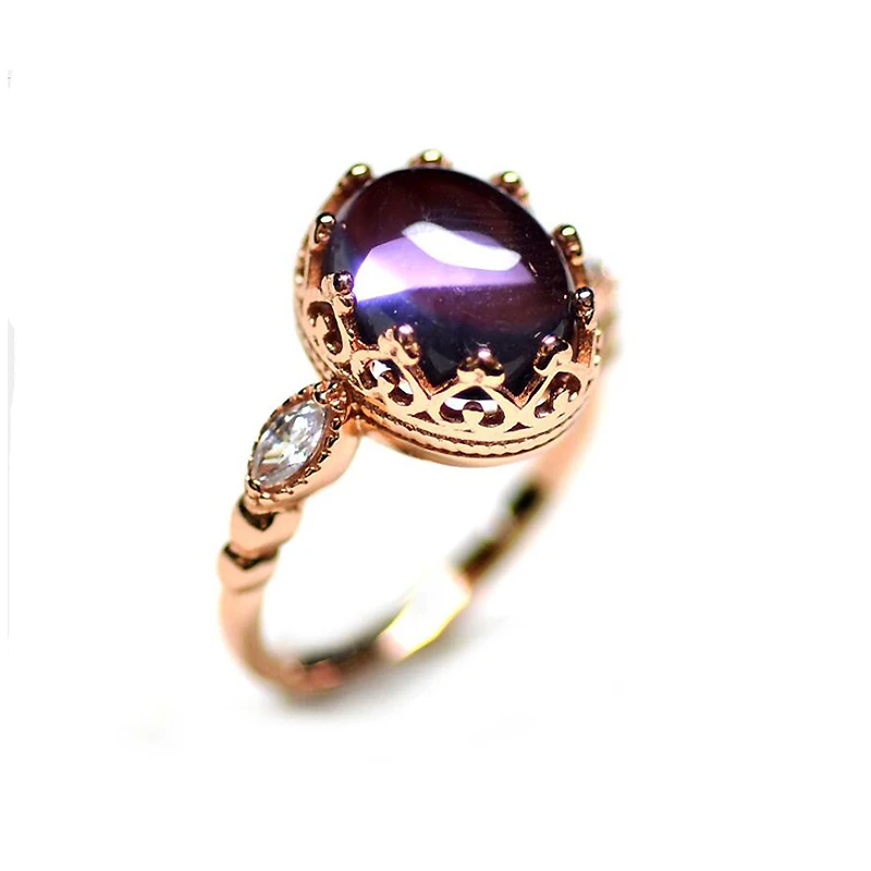 

Ruifan Luxury Oval Shape Ring with Natural Amethyst Rose Gold 925 Sterling Silver Rings for Women Valentine's Day Jewelry YRI085