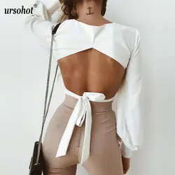 Ursohot Мода с открытой спиной фонари рукавом блузка рубашки для мальчиков для женщин Лето 2018 г. квадратный средства ухода за кожей Шеи повязк
