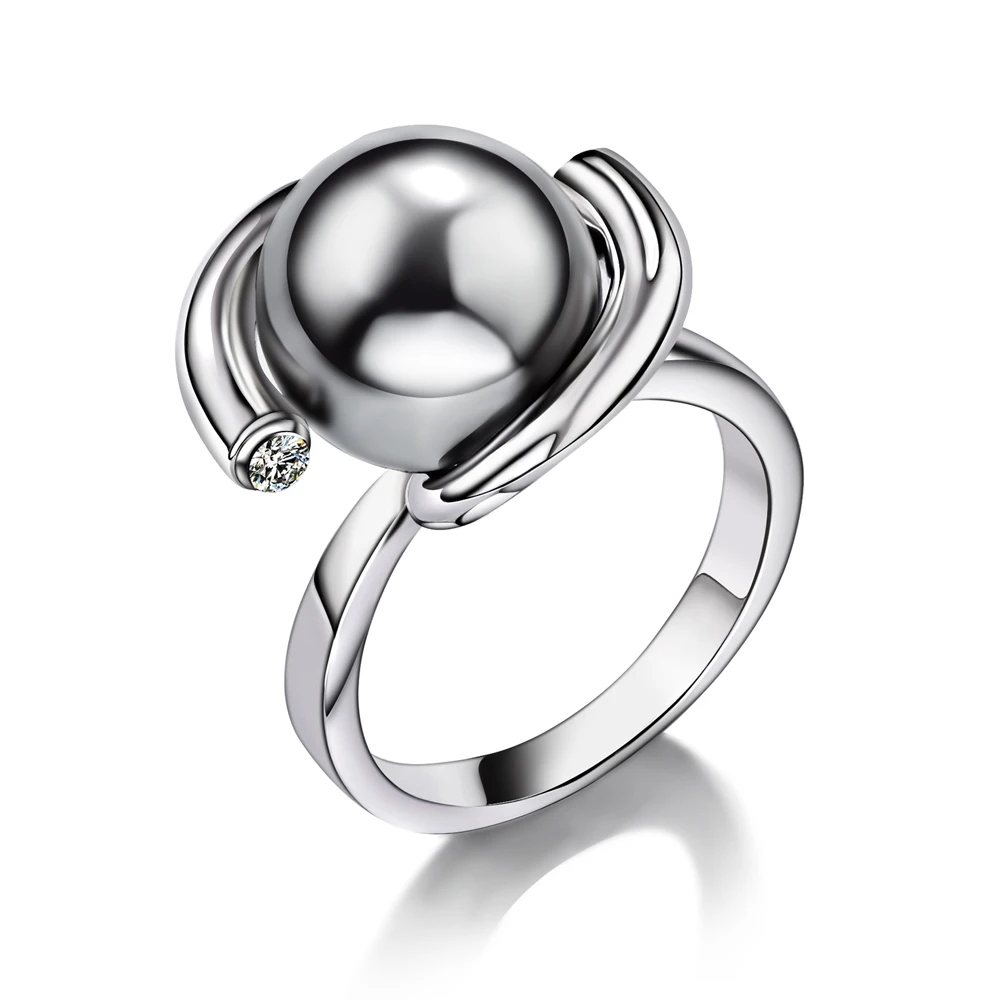 

Cute rings with Gray Pearl for women Trendy jewellery Setting with Cubic Zirconia Party ring statement jewelry dropshipping