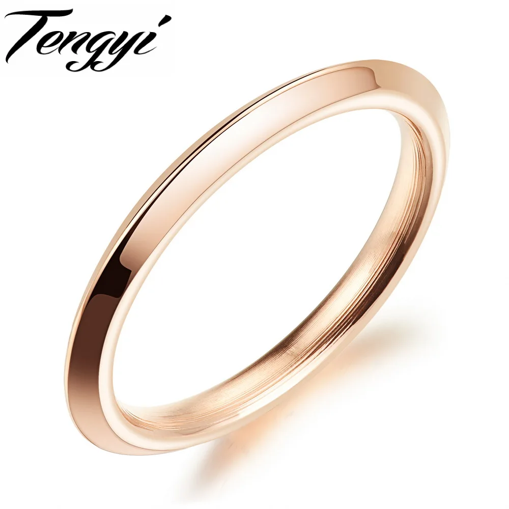 TENGYI Fashion Rose Gold Color Stainless Steel Rings Anti Fade Mirror