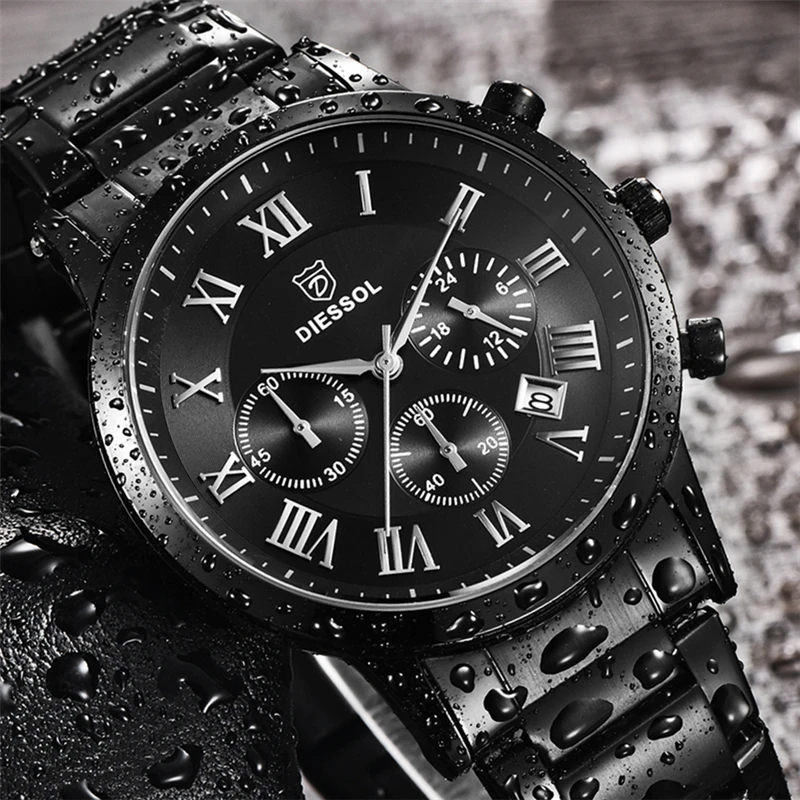 

DIESSOL Luxury Brand Watches Men Casual Business Quartz Watch Men Full Steel Waterproof Chronograph Wristwatch Relogio Masculino