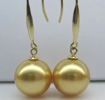 

hj 00323 charming pair of 10-11mm south sea gold pearl earring14k