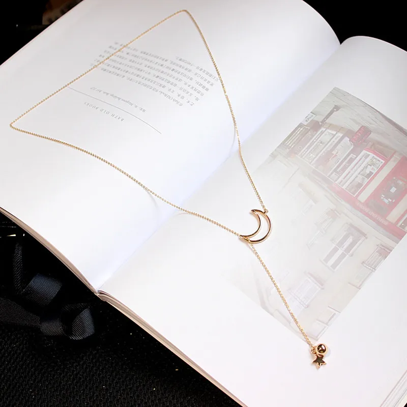 

Fashion Moon Star Necklace jewelry gold color long pendant simple necklace for women girl bijoux gift 8ND238