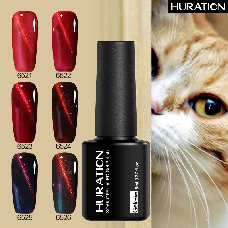 Huration 3D Glitter Red Flame Cat Eye UV 8ML Gel Nail Polish Soak Off Semi-permanent DIY Cat's Eyes Magnet Lacquer | Красота и