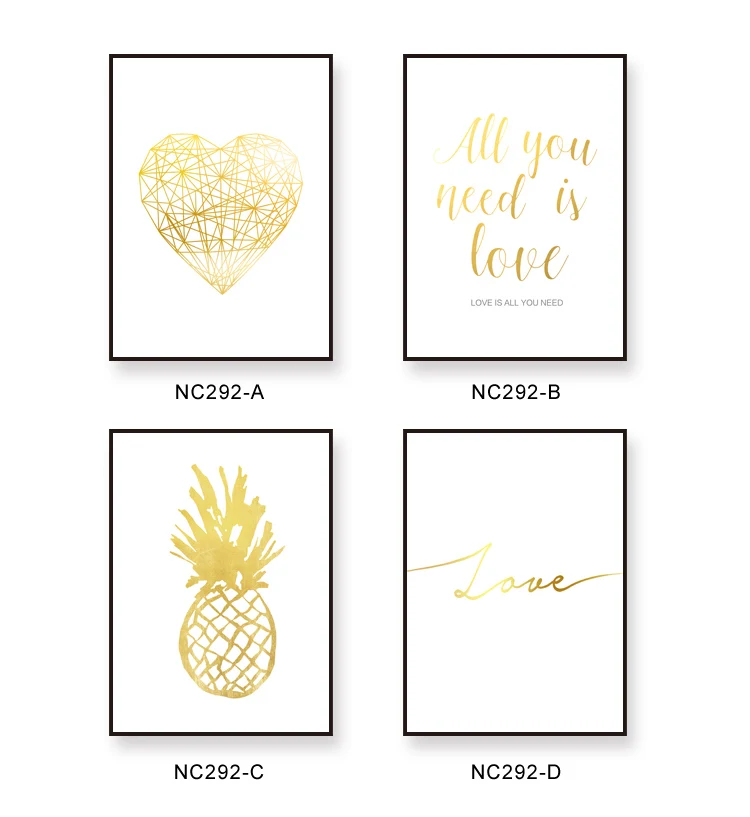 

Modern Minimalistic Golden Pineapple Alphabet Love Heart Canvas Art Print Poster, Wall Pictures for Living room