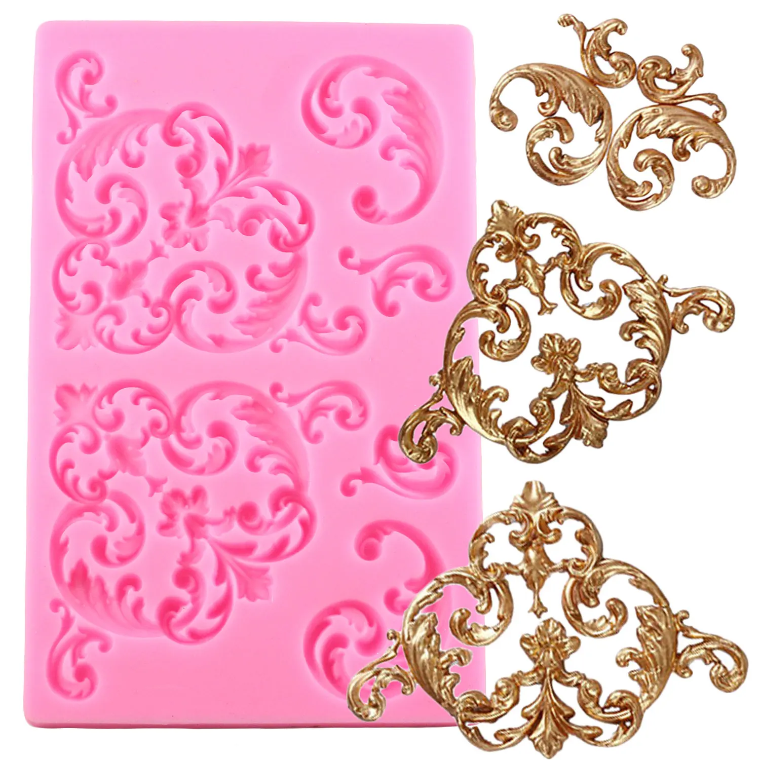 

European DIY Baroque Scroll Relief Cake Border Silicone Mold Frame Fondant Cake Decorating Tools Candy Chocolate Gumpaste Mould