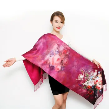 

New Thick Autumn winter women scarves Fashion long section double-sided brushed scarf Elegant Printed Chinese style silk Scarf