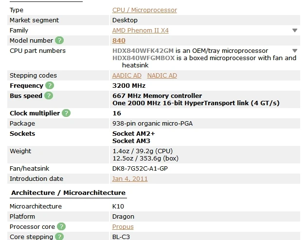 Четырехъядерный процессор AMD Phenom II X4 840 3,2 Ghz/2 M/95 W Socket AM3 AM2+ 938 pin