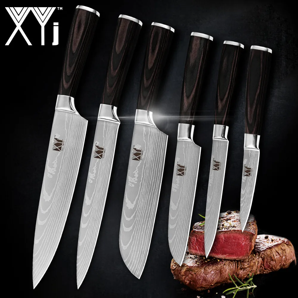

XYJ Brand 3.5 Inch Paring Kitchen Knife High hardness 7CR17 Stainless Steel Beauty Veins Blade Color Wood Handle Cooking Tools