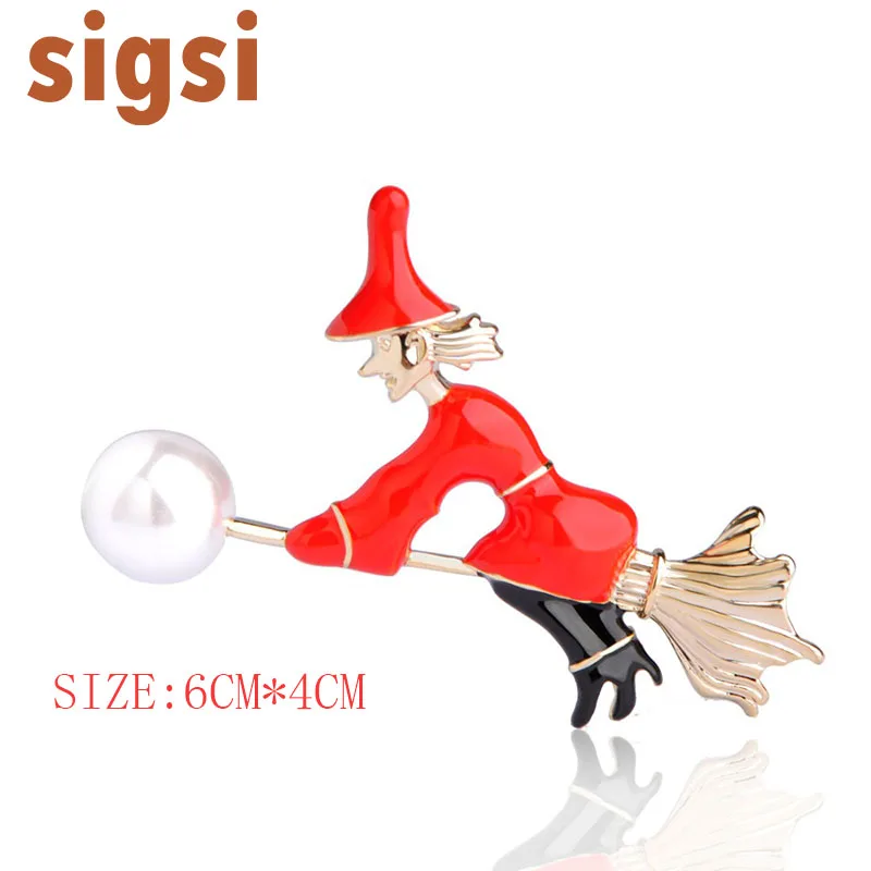 RB000466-2  Blucome-Enamel-Witch-Besom-Broom-Brooches-Gold-Color-Simulated-Pearl-Halloween-Gift-Women-Kids-Brooch-Hijab