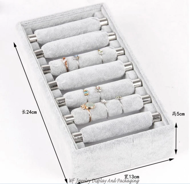 Высокое качество бархат и лен кольцо Дисплей лоток кольцо держатель кольцо Витрина ювелирных изделий Организатор показ стойки - Цвет: gray velvet