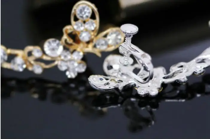 Серьги клипсы с бабочкой из горного хрусталя модные длинные односторонние