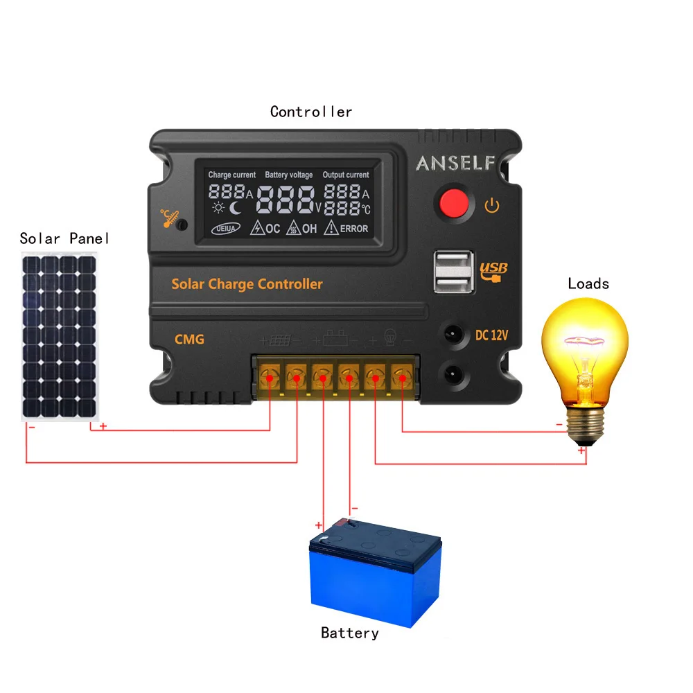 Anself 20A CMG-2420 ЖК-Солнечный Контроллер заряда Панель регулятор батареи автоматический переключатель защита от перегрузки температурная компенсация