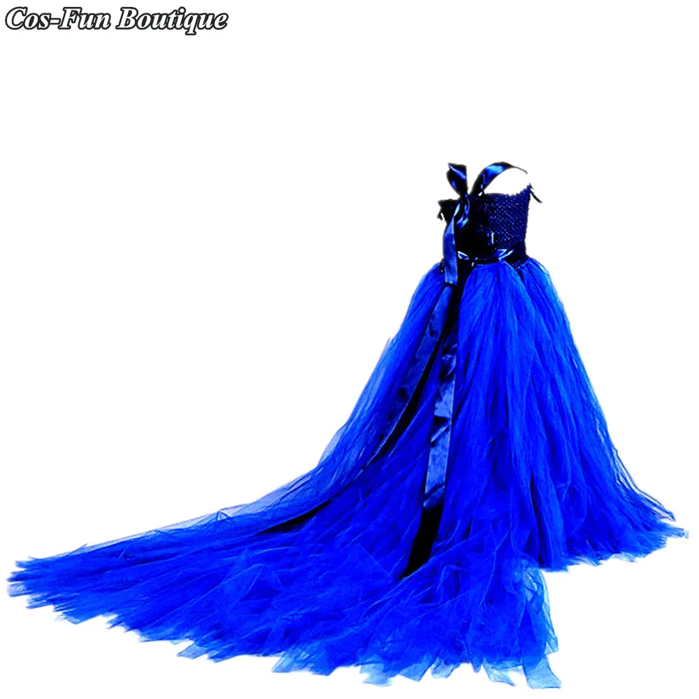 

Elegant Girl Sleeveless Bow Formal Wedding Dress With Long Train Girls Party Dress Up Tulle Kids Clothes Costumes Vestidos W035