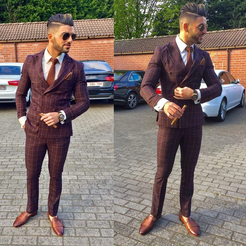 

OSCN7 Double-breasted Plaid Tailor Made Suits Men 3 Piece Gentleman Wedding Custom Made Mens Suit Blazer Customize 8801-12