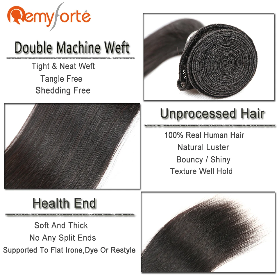 Remy Forte Human Hair Extensions Peruvian Straight Hair Bundles Natural Black 1 Piece Human Hair Weave Can Buy 3 Or 4 Bundles