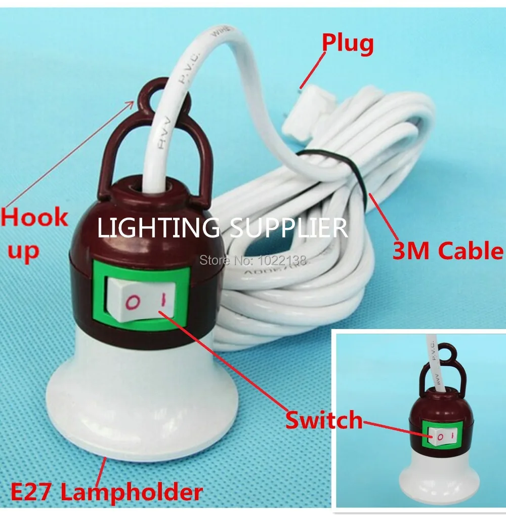 10 шт. светодиодный E27 свет лампы держатель Гнездо AC250V 10A с вкл/выкл переключатель 2,2 м Мощность кабель подвеска, патрон лампы адаптер+ вешалка крючок