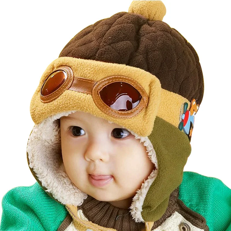 Детская шапка, зимняя шапка для детей, для мальчиков и девочек, с ушками, милый стиль пилота, очень теплая, с большим помпоном, для детей от 10 месяцев до 4 лет
