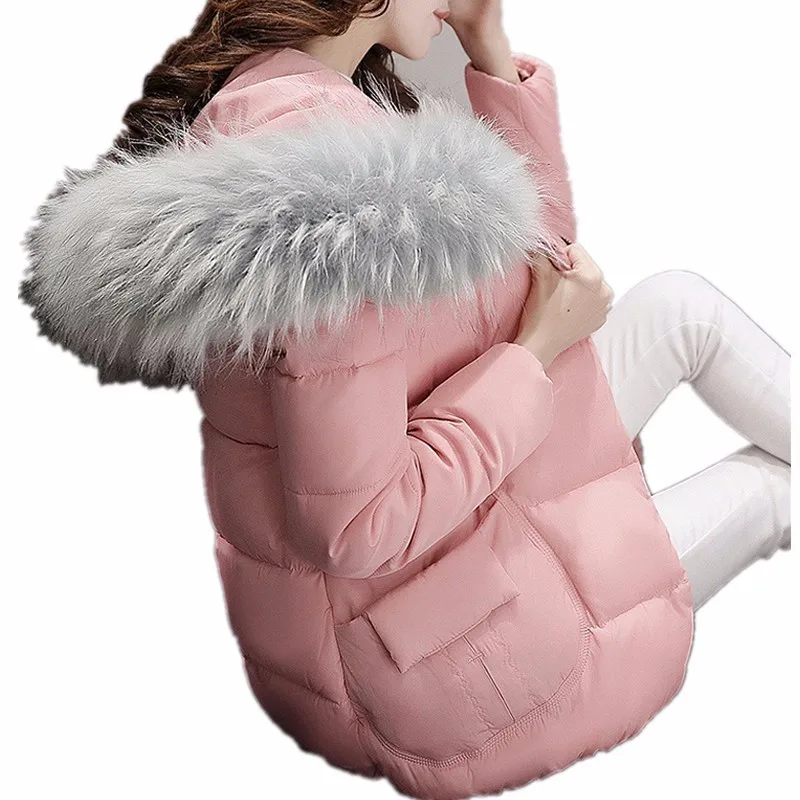 Winter Jacket Women With Fur Coat Hooded Fashion 2018 Pink Short Warm