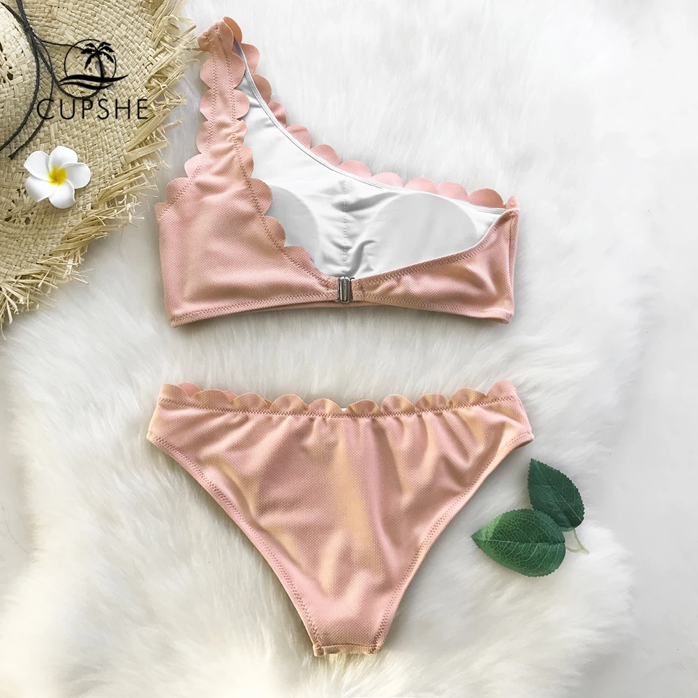 CUPSHE Pink And Navy Miss The Past One Shoulder Bikini Set Women Solid Sexy Two Pieces Swimwear 2019 Girl Beach Swimsuits CUPSHE Pink And Navy Miss The Past One Shoulder Bikini Set Women Solid Sexy Two Pieces Swimwear 2019 Girl Beach Swimsuits