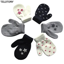 Детские вязаные упругие флисовые толстые вязаные перчатки, полный палец, варежки с рисунком птицы, теплые зимние перчатки для детей L922