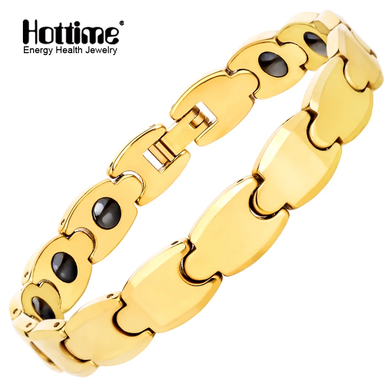 

Hottime Pure Golden Tungsten Steel Men's Fashion Health Healing Magnetic Germanium Bracelet Energy Bracelets Bangles For Men