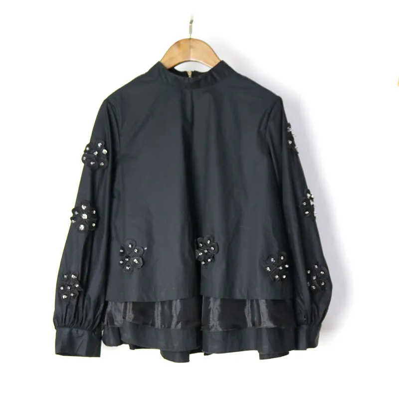 Acheter Lourd fait à la main en trois dimensions fleurs lâche Col montant Blouse 2018 Femmes Elegante Chemises Piste Pull Lady Tops
