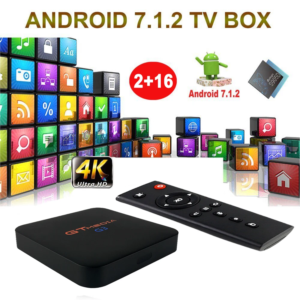 

Smart GTMEDIA G3 Android 7.1 Tv Box Media Player Amlogic S905X 2GBRAM +16GBROM Remote Control 4K HD 2.4G+5G Wifi Set Top Boxes