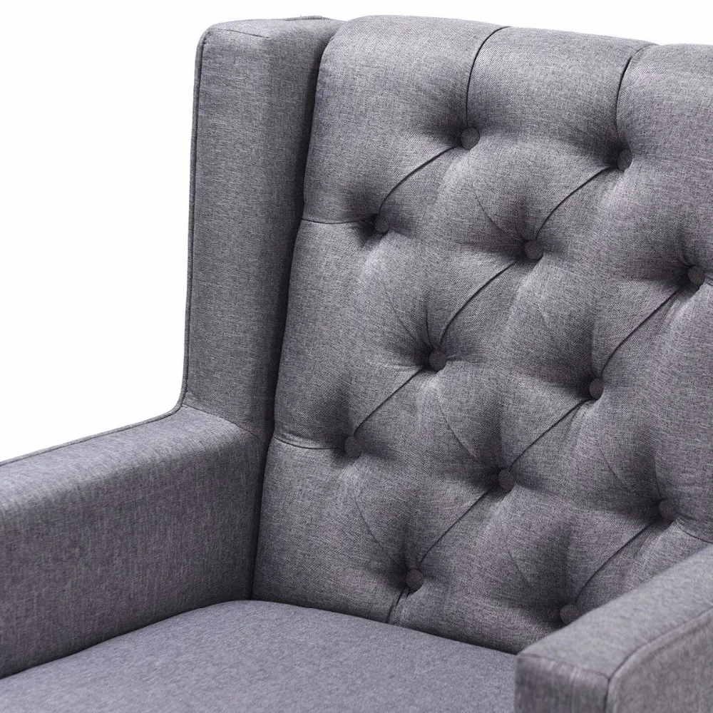 Giantex Mid-Century Retro Fabric Upholstered Rocking Chair Button-Tufted Gray Home Furniture HW60293+