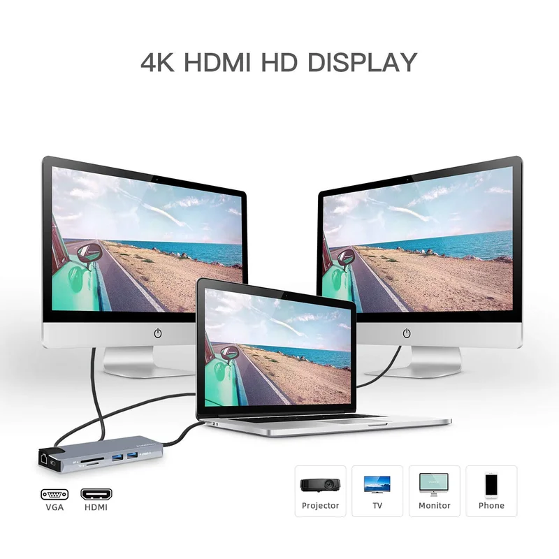 Basix USB-C концентратор типа C к USB 3,0 Thunderbolt 3 HDMI VGA 3,5 мм аудио RJ45 адаптер для MacBook Pro samsung Galaxy S9 USB C концентратор