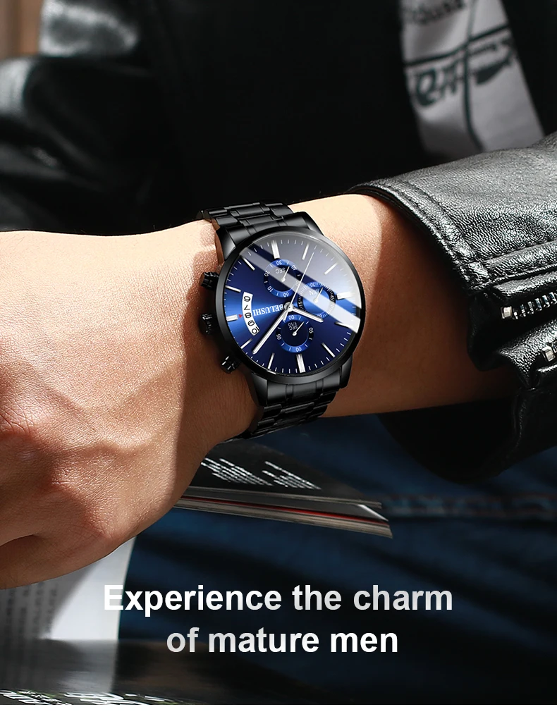 Часы мужские люксовой марки BELUSHI мужские деловые повседневные часы мужские водонепроницаемые спортивные часы