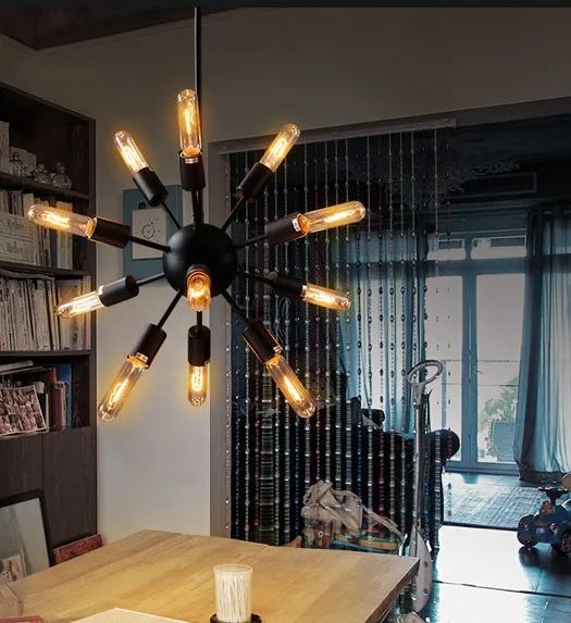 

Metal 12/16/20 Arms Black Iron Pipe Erected Spark Led G9 Bulb Pendant Lamp Star Lights Spherical Geometry Pendant light fixture