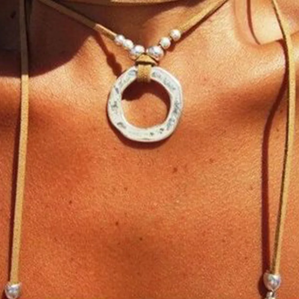 Women's Necklace brown leather siber Jewelry Accessories Ladies leather necklace Women's ethnic necklace - Image 2