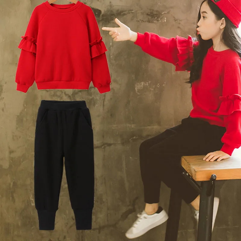 Толстовки и штаны Одежда для девочек-подростков 12, 13, 14 лет, осенне-Весенняя детская одежда в Корейском стиле г. Комплект для девочек, 8 лет, спортивные комплекты