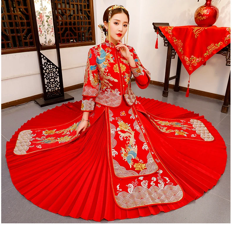 Дракон феникс платье Вышивка платья для женщин женские традиционные китайское для Cheongsam Qipao свадьбы Восточный Халат