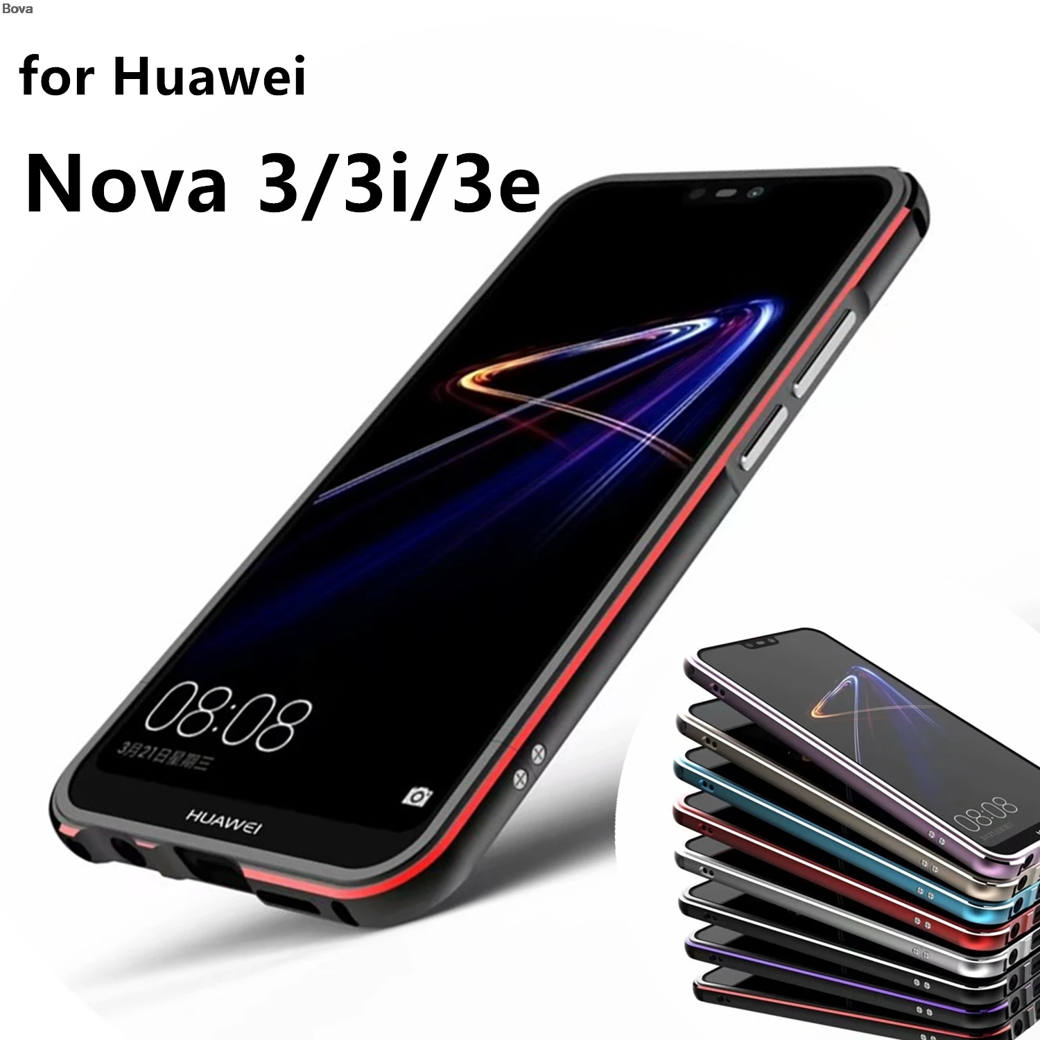 

Luxury Ultra Thin Shock-Proof Protective Case aluminum Bumper case for Huawei Nova 3e 3i 3 Nova 3 + 2 Film (1 Front +1 Rear)